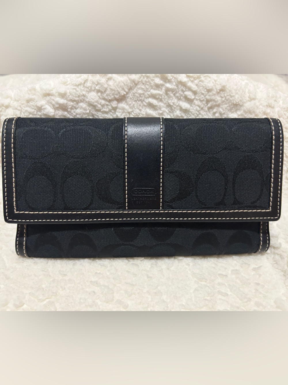 Coach Black Signature Canvas Trifold Wallet and checks holder ,with Leather Trim